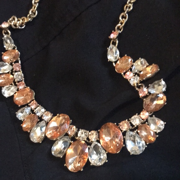 Statement Necklace with Amber and clear rhinestones, gold chain. Stunning! - Picture 1 of 4